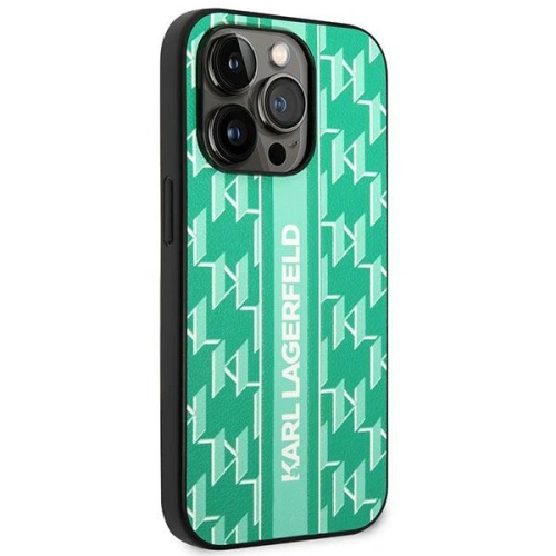 Kup Etui Karl Lagerfeld KLHCP14LPGKLSKN Apple iPhone 14 Pro Hardcase grün/green Monogram Stripe - KLD1029 - {ean13} - Sklep Home Screen