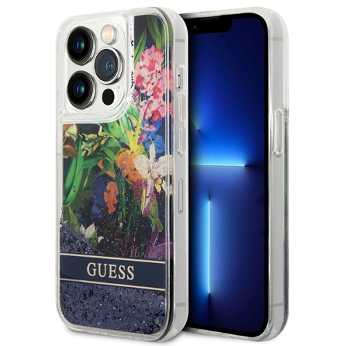 Kup Etui Guess GUHCP14LLFLSB Apple iPhone 14 Pro modrý/blue hardcase Flower Liquid Glitter - GUE1974 - {ean13} - Sklep Home Screen