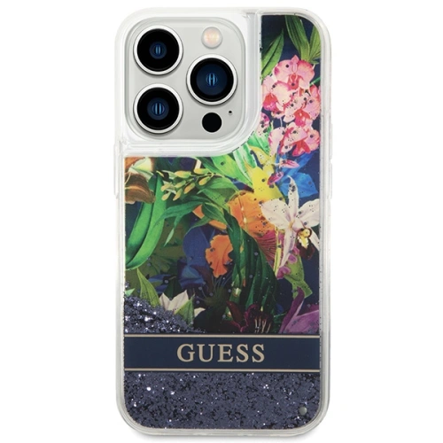 Kup Etui Guess GUHCP14LLFLSB Apple iPhone 14 Pro modrý/blue hardcase Flower Liquid Glitter - GUE1974 - {ean13} - Sklep Home Screen