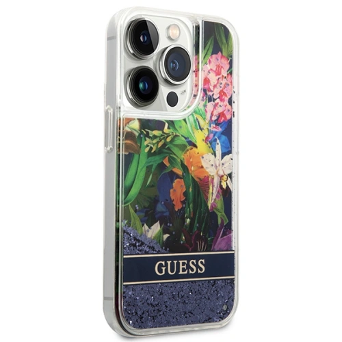 Kup Etui Guess GUHCP14LLFLSB Apple iPhone 14 Pro modrý/blue hardcase Flower Liquid Glitter - GUE1974 - {ean13} - Sklep Home Screen