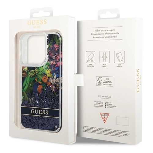 Kup Etui Guess GUHCP14LLFLSB Apple iPhone 14 Pro modrý/blue hardcase Flower Liquid Glitter - GUE1974 - {ean13} - Sklep Home Screen