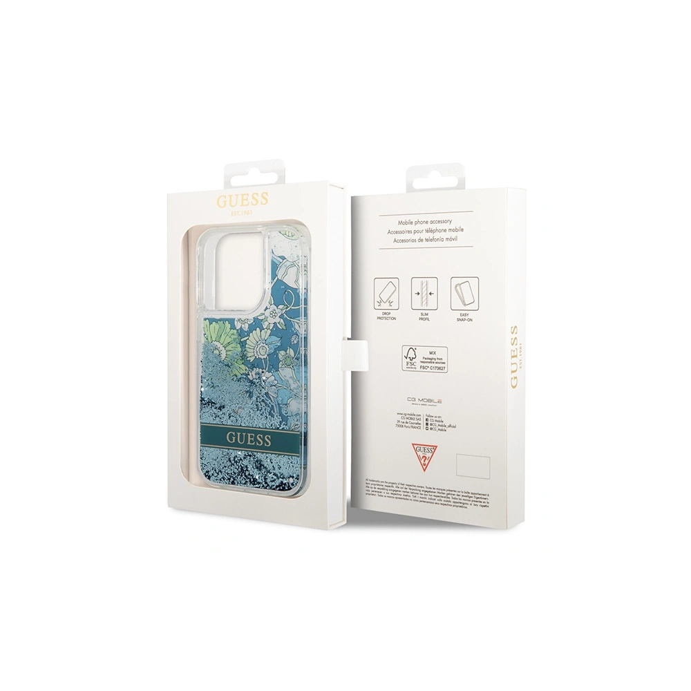 Etui Guess GUHCP14LLFLSN Apple iPhone 14 Pro zielony/green hardcase Flower Liquid Glitter