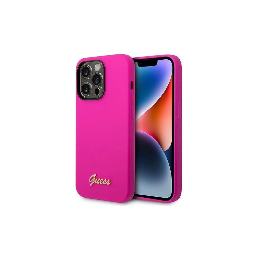Etui Guess GUHCP14LSLSMF Apple iPhone 14 Pro fuksja/fuschia hard case Silicone Vintage Gold Logo