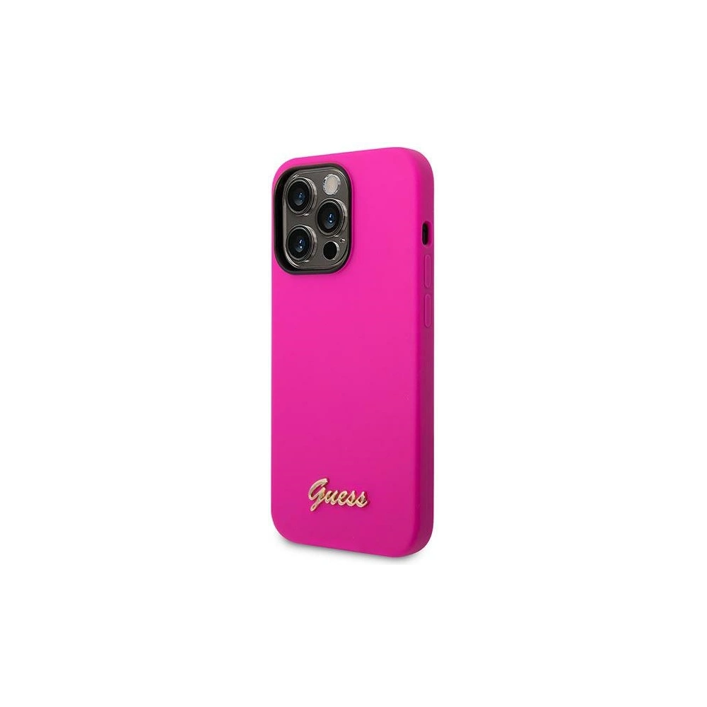 Etui Guess GUHCP14LSLSMF Apple iPhone 14 Pro fuksja/fuschia hard case Silicone Vintage Gold Logo