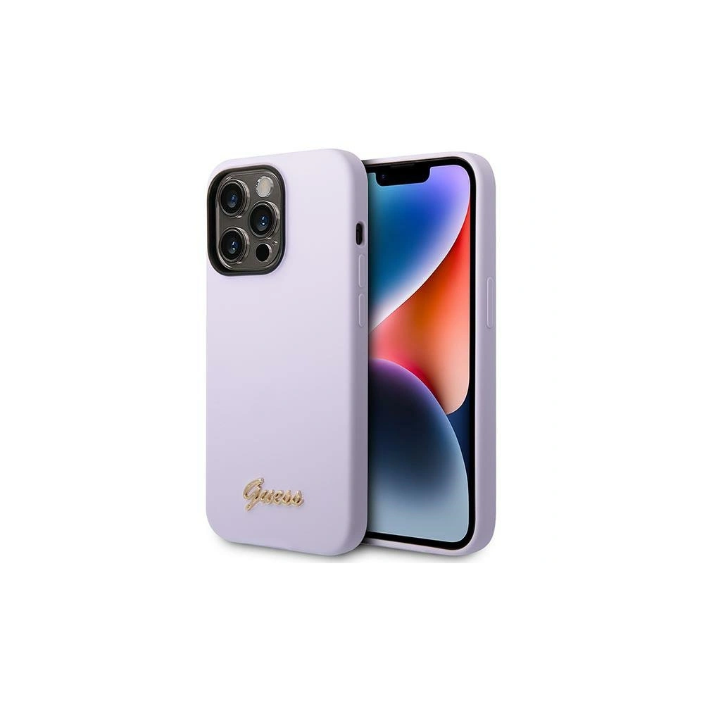 Etui Guess GUHCP14LSLSMU Apple iPhone 14 Pro fioletowy/purple hard case Silicone Vintage Gold Logo