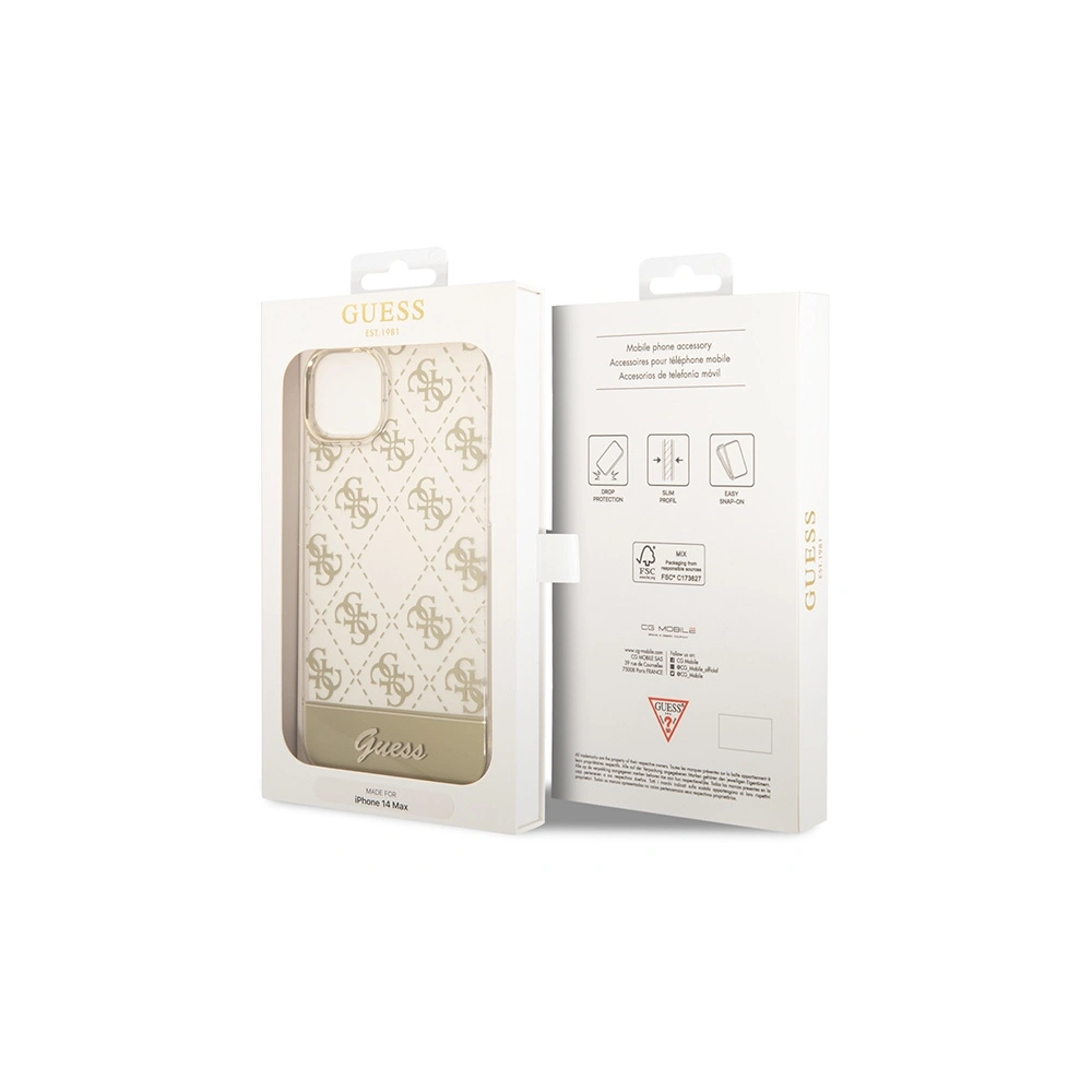 Etui Guess GUHCP14MHG4MHG Apple iPhone 14 Plus / 15 Plus złoty/gold hardcase 4G Pattern Script