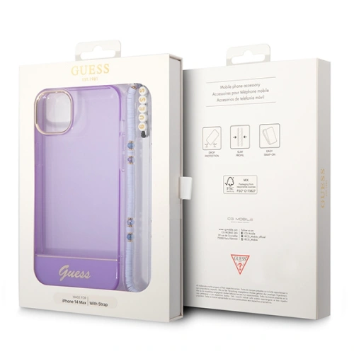 Buy Guess GUHCP14SHGCOHU Apple iPhone 14 purple hardcase Translucent Pearl Strap - GUE2012 - {ean13} - Home Screen Store Europe