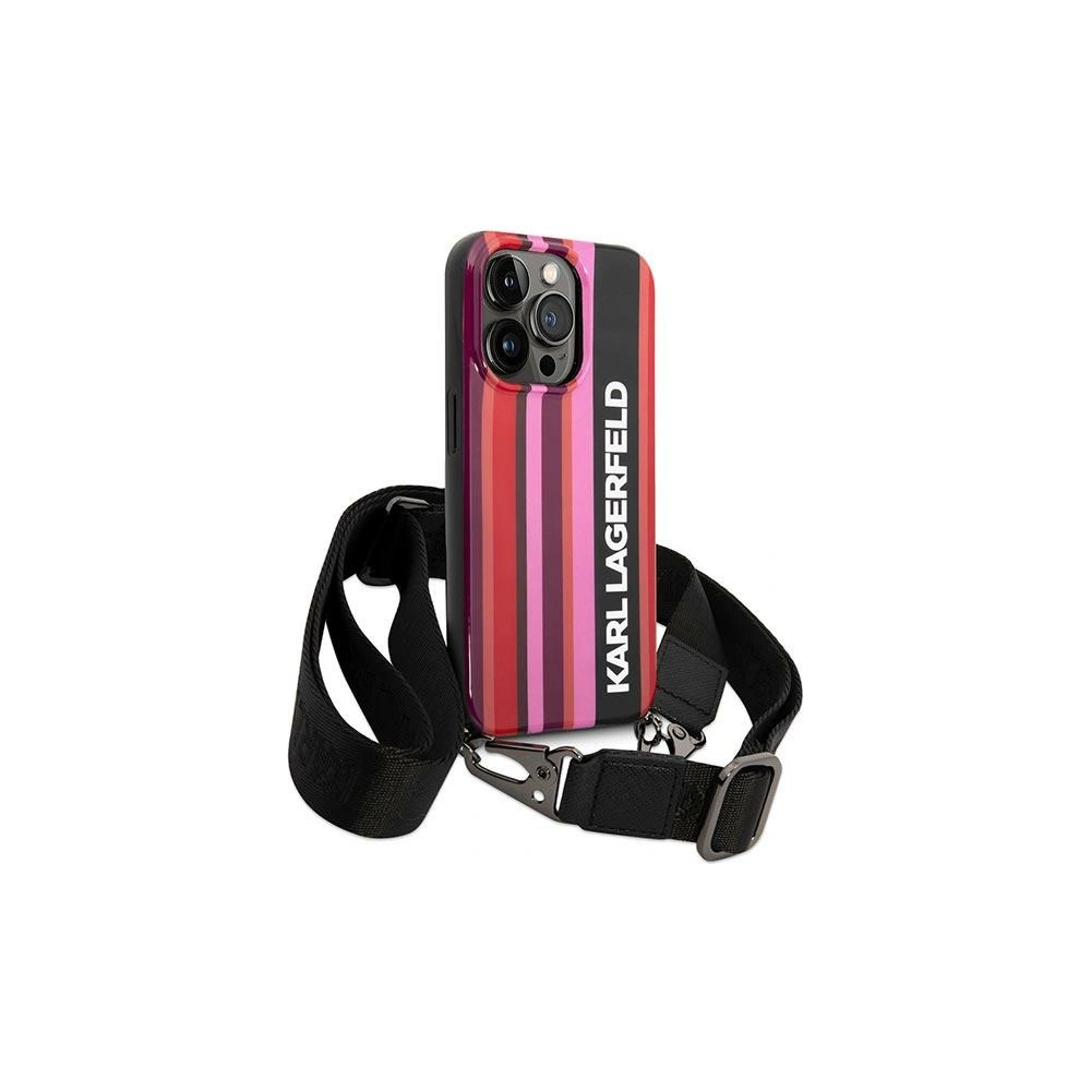Etui Karl Lagerfeld KLHCP14LSTSTP Apple iPhone 14 Pro hardcase różowy/pink Color Stripes Strap