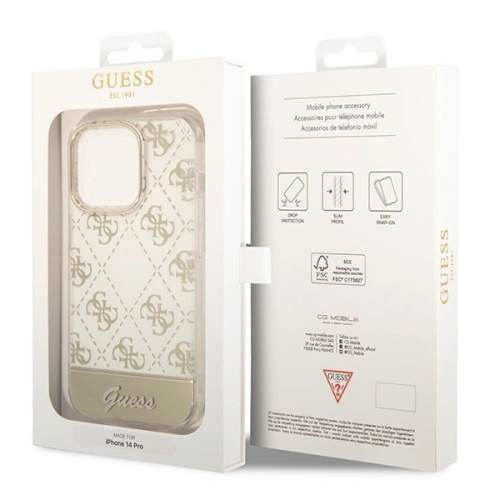Buy Guess GUHCP14XHG4MHG Apple iPhone 14 Pro Max gold hardcase 4G Pattern Script - GUE2026 - {ean13} - Home Screen Store Europe