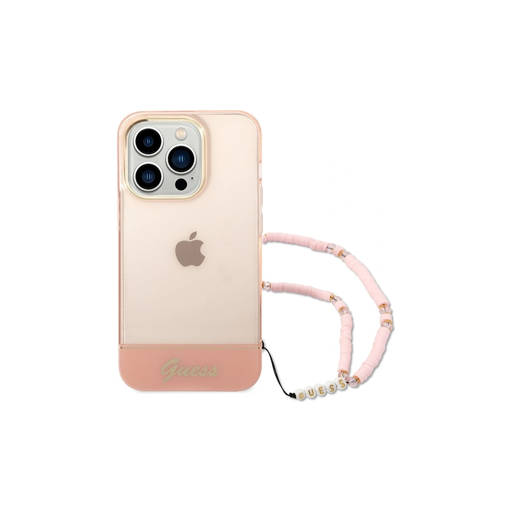 Etui Guess GUHCP14XHGCOHP Apple iPhone 14 Pro Max różowy/pink hardcase Translucent Pearl Strap