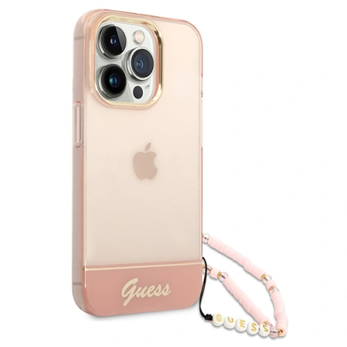 Buy Guess GUHCP14XHGCOHP Apple iPhone 14 Pro Max pink hardcase Translucent Pearl Strap - GUE2030 - {ean13} - Home Screen Store Europe