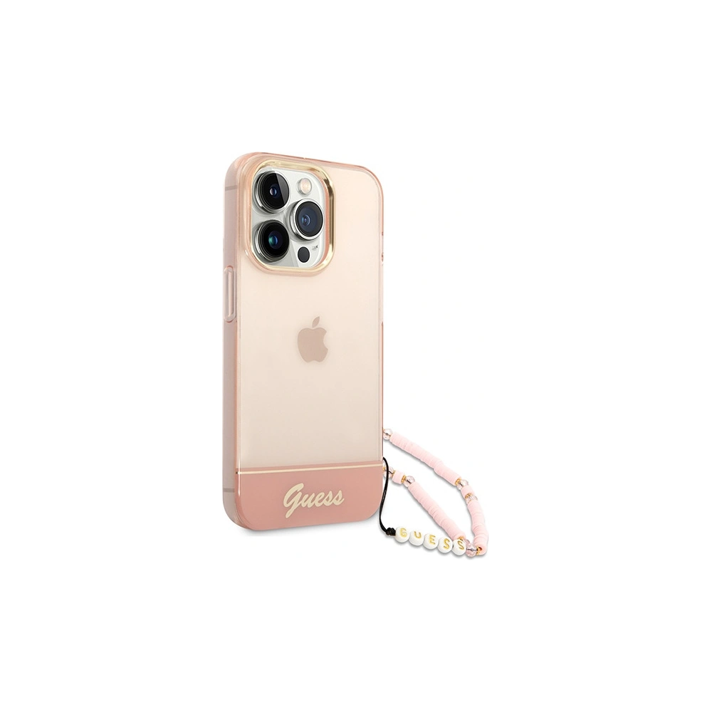Etui Guess GUHCP14XHGCOHP Apple iPhone 14 Pro Max różowy/pink hardcase Translucent Pearl Strap