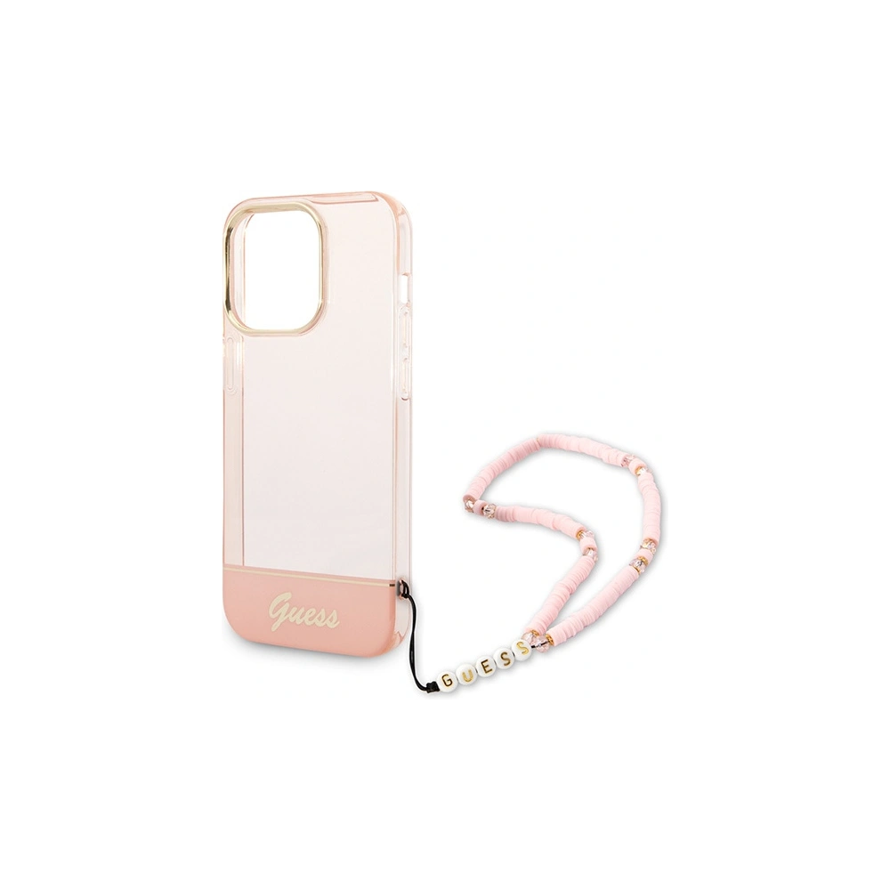 Etui Guess GUHCP14XHGCOHP Apple iPhone 14 Pro Max różowy/pink hardcase Translucent Pearl Strap