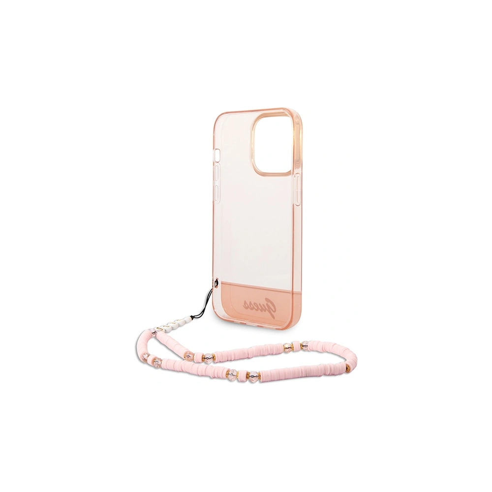 Etui Guess GUHCP14XHGCOHP Apple iPhone 14 Pro Max różowy/pink hardcase Translucent Pearl Strap