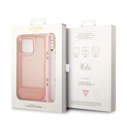 Buy Guess GUHCP14XHGCOHP Apple iPhone 14 Pro Max pink hardcase Translucent Pearl Strap - GUE2030 - {ean13} - Home Screen Store Europe