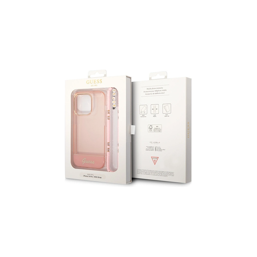 Etui Guess GUHCP14XHGCOHP Apple iPhone 14 Pro Max różowy/pink hardcase Translucent Pearl Strap
