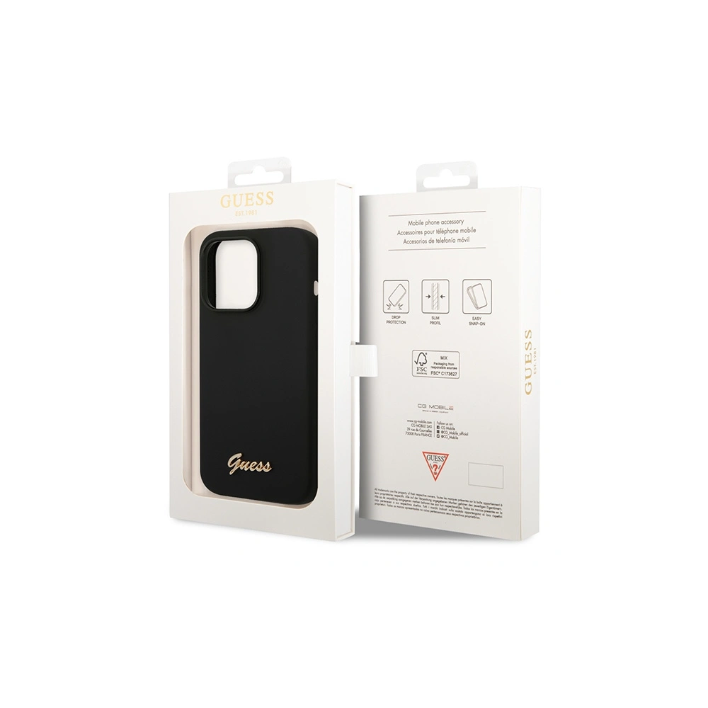 Etui Guess GUHCP14XSLSMK Apple iPhone 14 Pro Max czarny/black hard case Silicone Vintage Gold Logo