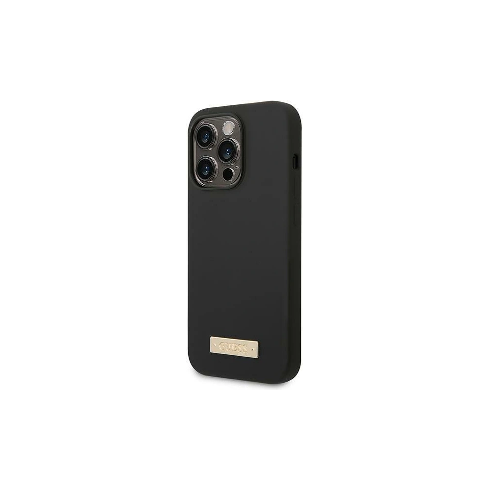 Etui Guess GUHMP14LSBPLK Apple iPhone 14 Pro czarny/black hard case Silicone Logo Plate MagSafe