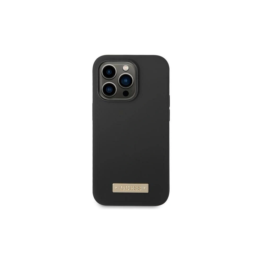 Etui Guess GUHMP14LSBPLK Apple iPhone 14 Pro czarny/black hard case Silicone Logo Plate MagSafe