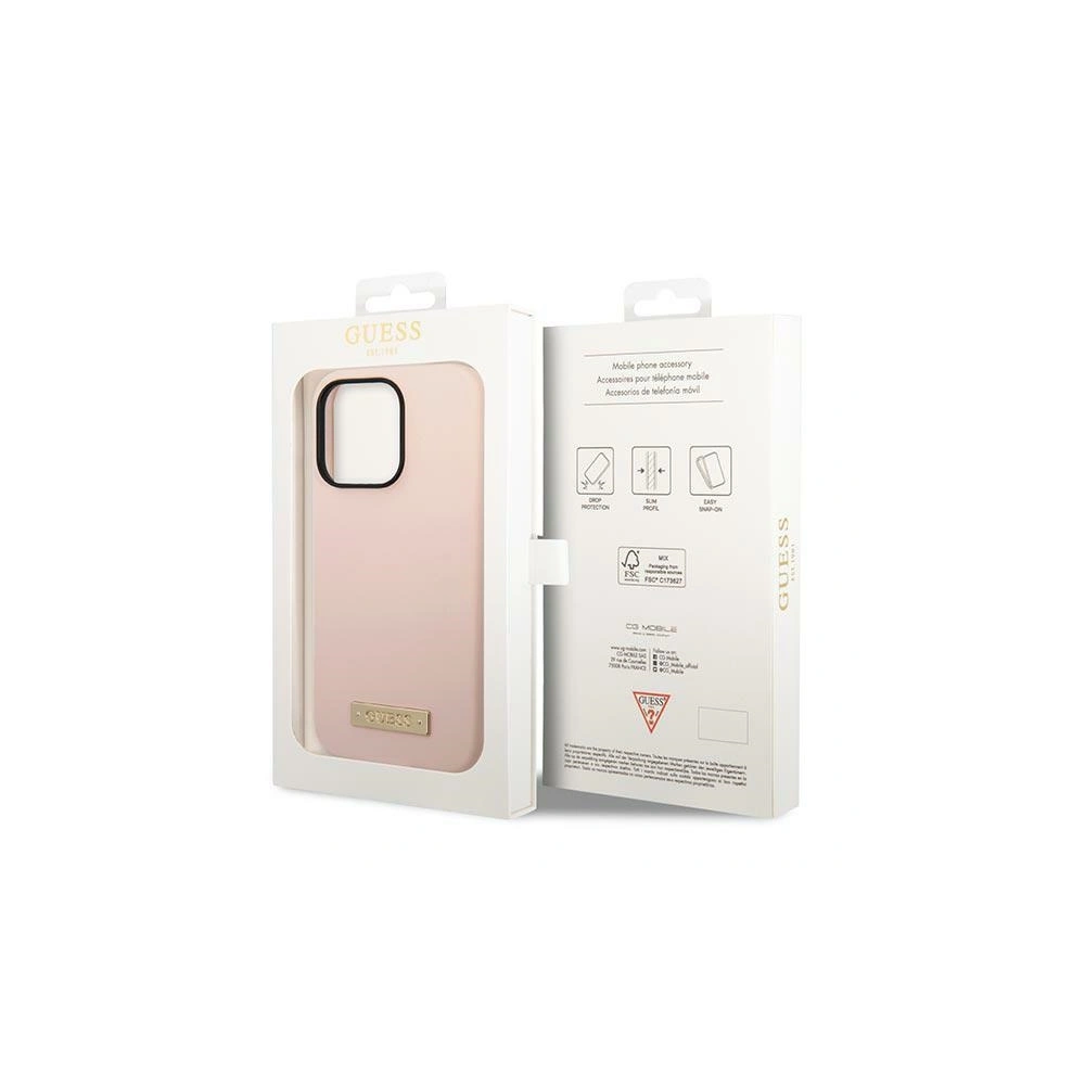 Etui Guess GUHMP14LSBPLP Apple iPhone 14 Pro różowy/pink hard case Silicone Logo Plate MagSafe