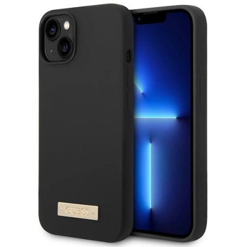 Buy Guess GUHMP14MSBPLK Apple iPhone 14 Plus / 15 Plus black hard case Silicone Logo Plate MagSafe - GUE2045 - {ean13} - Home Screen Store Europe