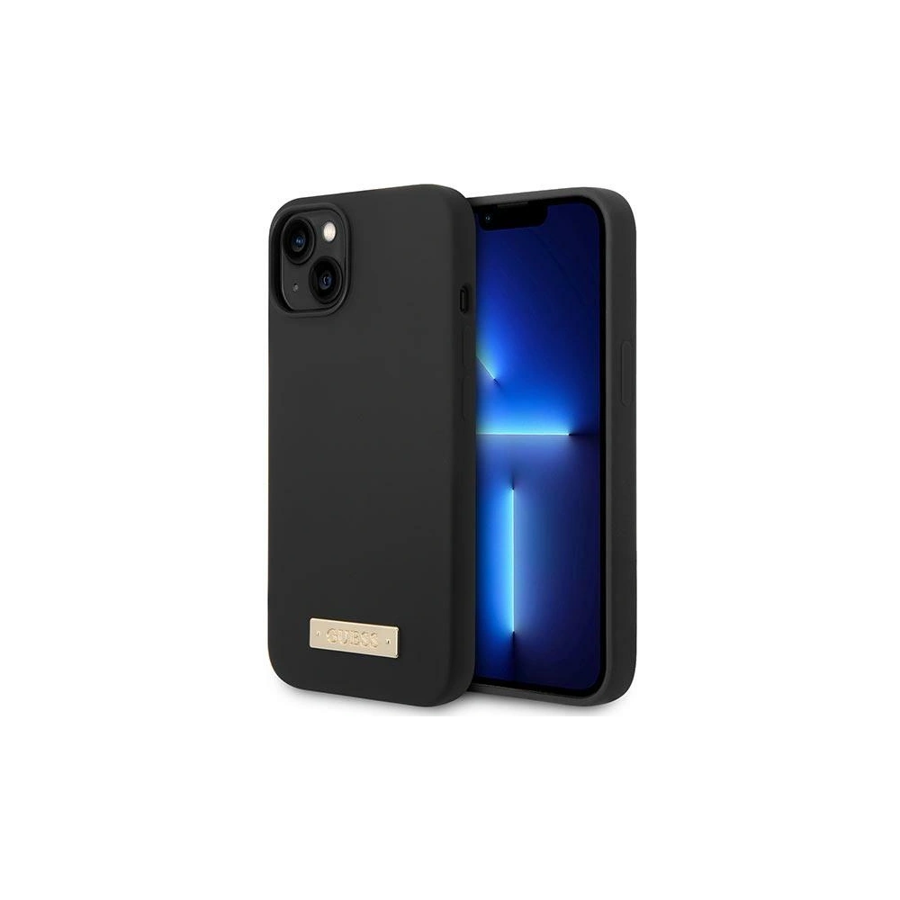 Etui Guess GUHMP14MSBPLK Apple iPhone 14 Plus / 15 Plus czarny/black hard case Silicone Logo Plate MagSafe