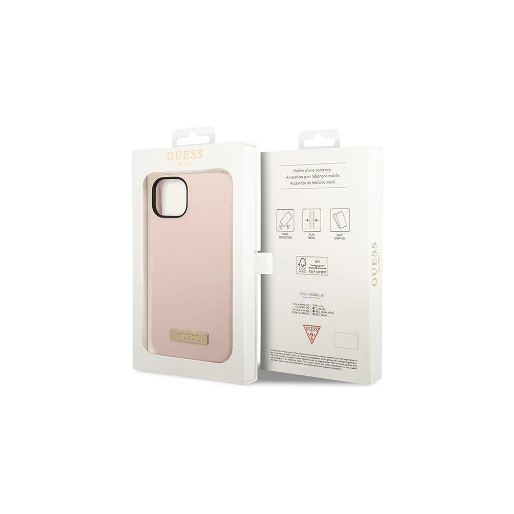 Etui Guess GUHMP14SSBPLP Apple iPhone 14 różowy/pink hard case Silicone Logo Plate MagSafe
