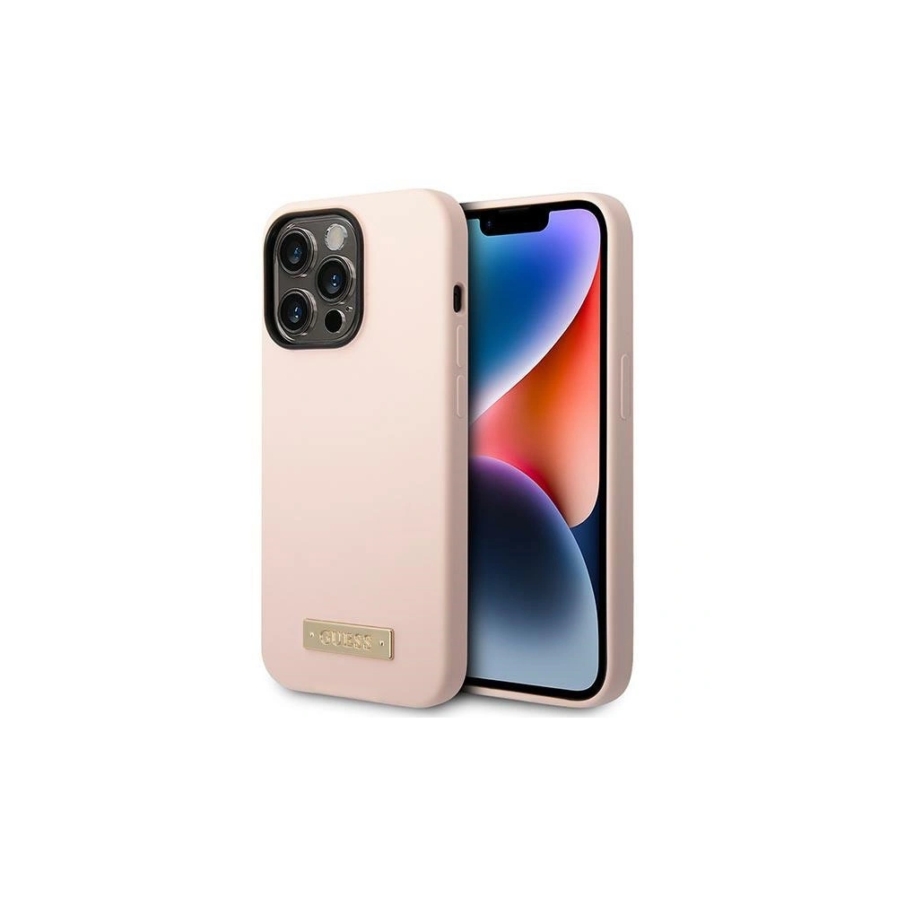 Etui Guess GUHMP14XSBPLP Apple iPhone 14 Pro Max różowy/pink hard case Silicone Logo Plate MagSafe