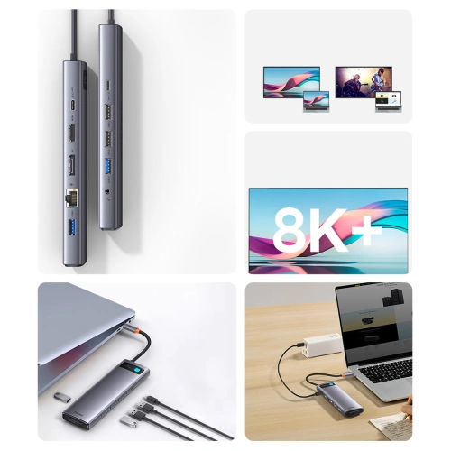 Kup HUB Baseus Metal Gleam USB-C 12w1 HDMI / DP / USB Tip C / minijack 3.5mm / RJ45 / SD - BSU3545 - {ean13} - Sklep Home Screen