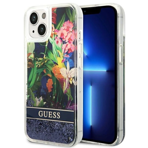 Kup Etui Guess GUHCP14SLFLSB Apple iPhone 14 kék/blue hardcase Flower Liquid Glitter - GUE2062 - {ean13} - Sklep Home Screen