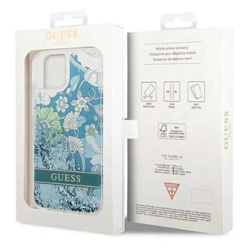Kup Etui Guess GUHCP14SLFLSN Apple iPhone 14 zelené/green hardcase Flower Liquid Glitter - GUE2063 - {ean13} - Sklep Home Screen