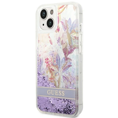 Kup Etui Guess GUHCP14SLFLSU Apple iPhone 14 violet/hardcase cu flori Glitter lichid - GUE2064 - {ean13} - Sklep Home Screen