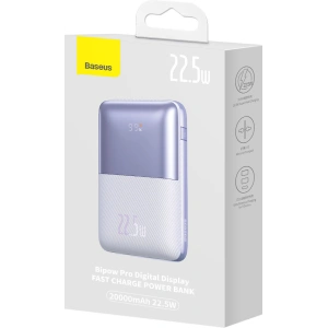 Powerbank Baseus Bipow Pro 20000mAh 22.5W + kabel USB-A - USB-C 3A 0.3m fioletowy