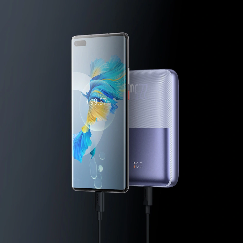 Powerbank Baseus Bipow Pro 20000mAh 22.5W + kabel USB-A - USB-C 3A 0.3m fioletowy