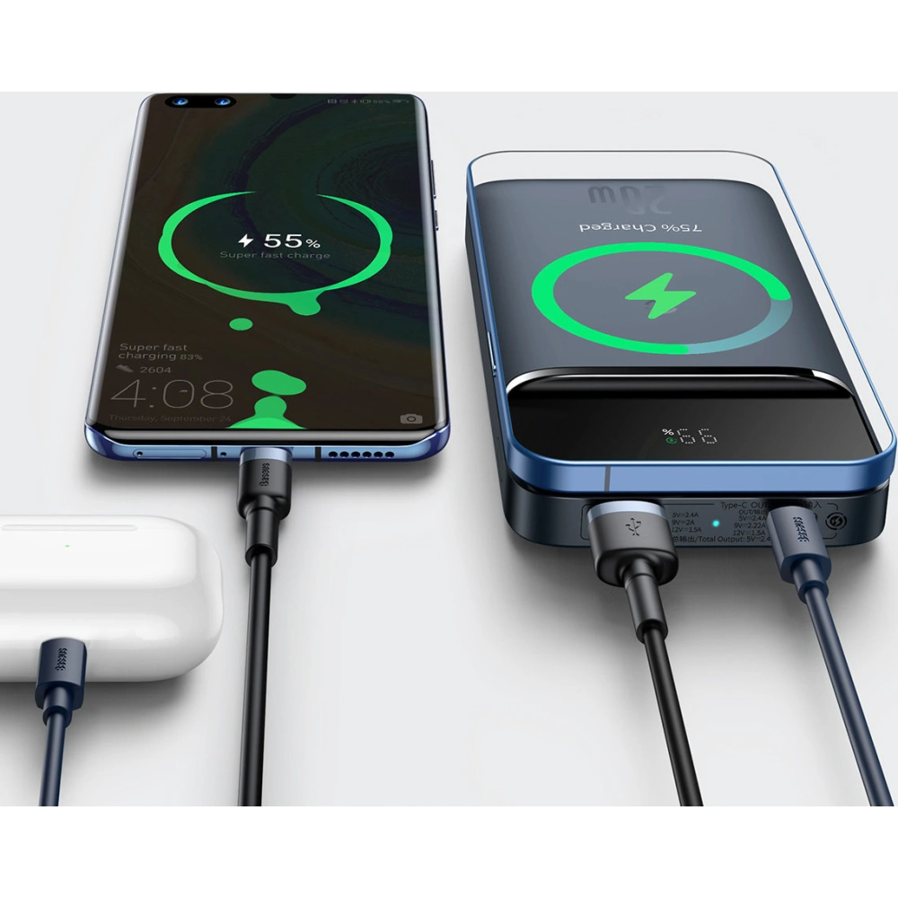 Powerbank Baseus Magnetic 10000mAh 20W Overseas Edition + kabel USB-A - USB-C granatowy
