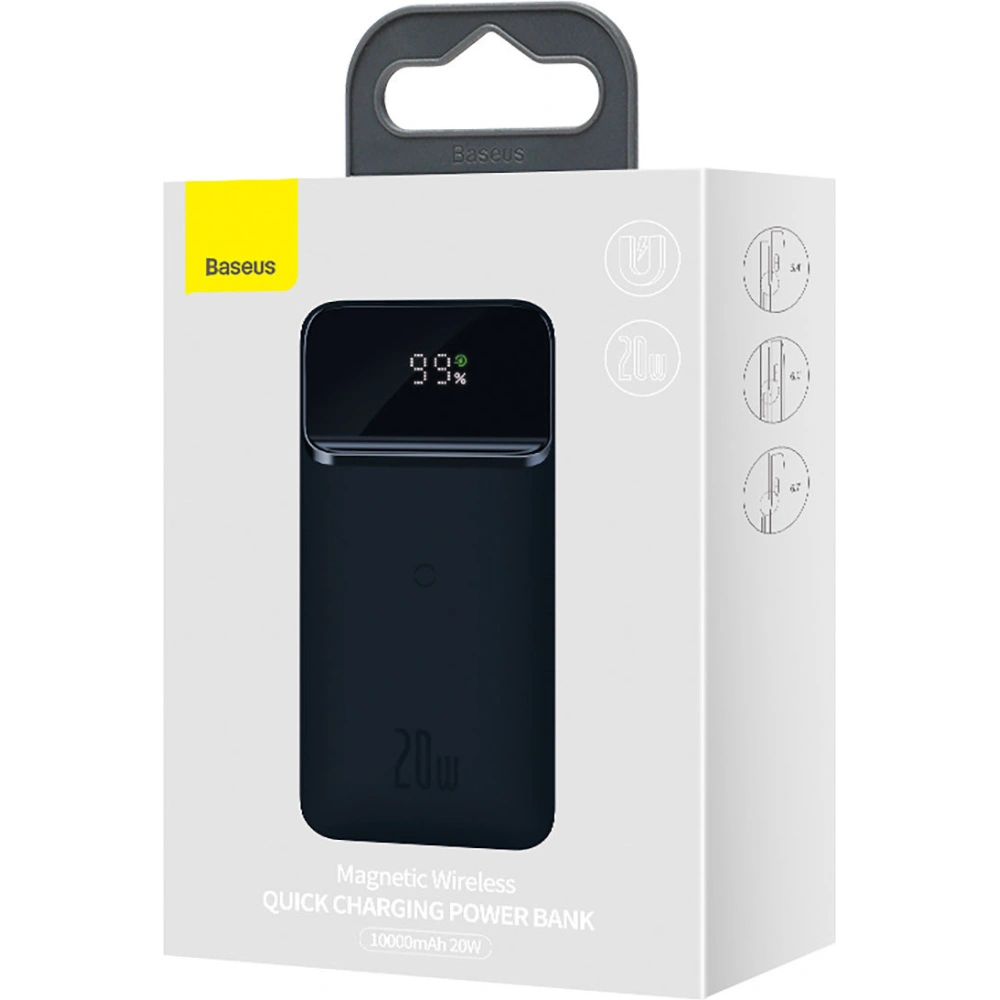 Powerbank Baseus Magnetic 10000mAh 20W Overseas Edition + kabel USB-A - USB-C granatowy