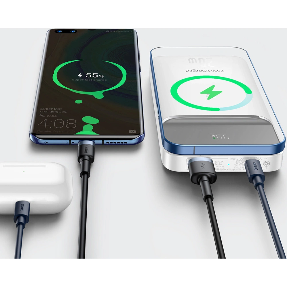 Powerbank Baseus Magnetic 10000mAh 20W Overseas Edition + kabel USB-A - USB-C biały