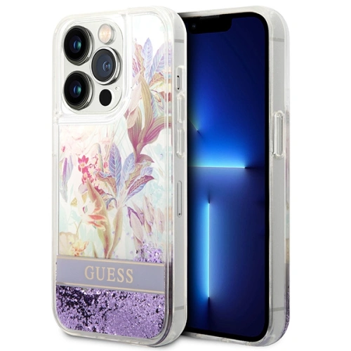 Kup Etui Guess GUHCP14XLFLSU Apple iPhone 14 Pro Max violet/hardcase cu flori și glitter lichid - GUE2067 - {ean13} - Sklep Home Screen