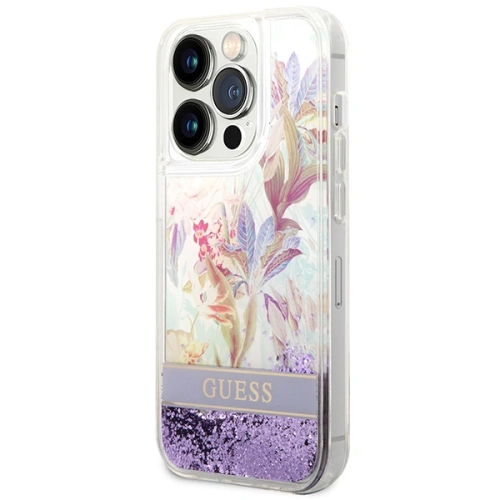 Kup Etui Guess GUHCP14XLFLSU Apple iPhone 14 Pro Max violet/hardcase cu flori și glitter lichid - GUE2067 - {ean13} - Sklep Home Screen