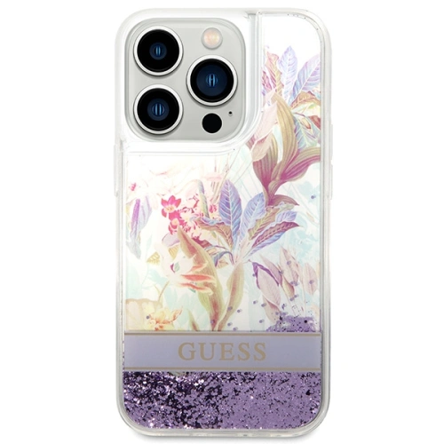 Kup Etui Guess GUHCP14XLFLSU Apple iPhone 14 Pro Max violet/hardcase cu flori și glitter lichid - GUE2067 - {ean13} - Sklep Home Screen