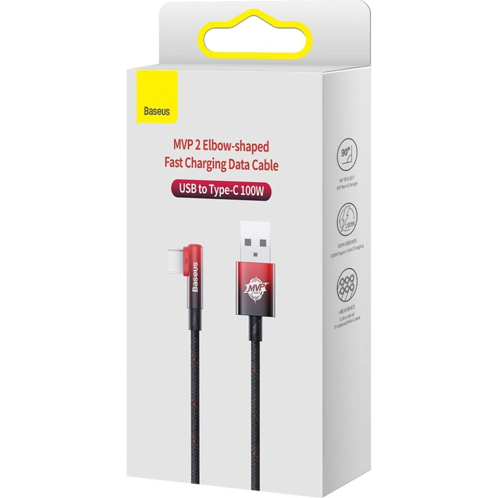 Kabel kątowy Baseus MVP 2 Elbow USB-A - USB-C 2m PD 100W 5A czerwony