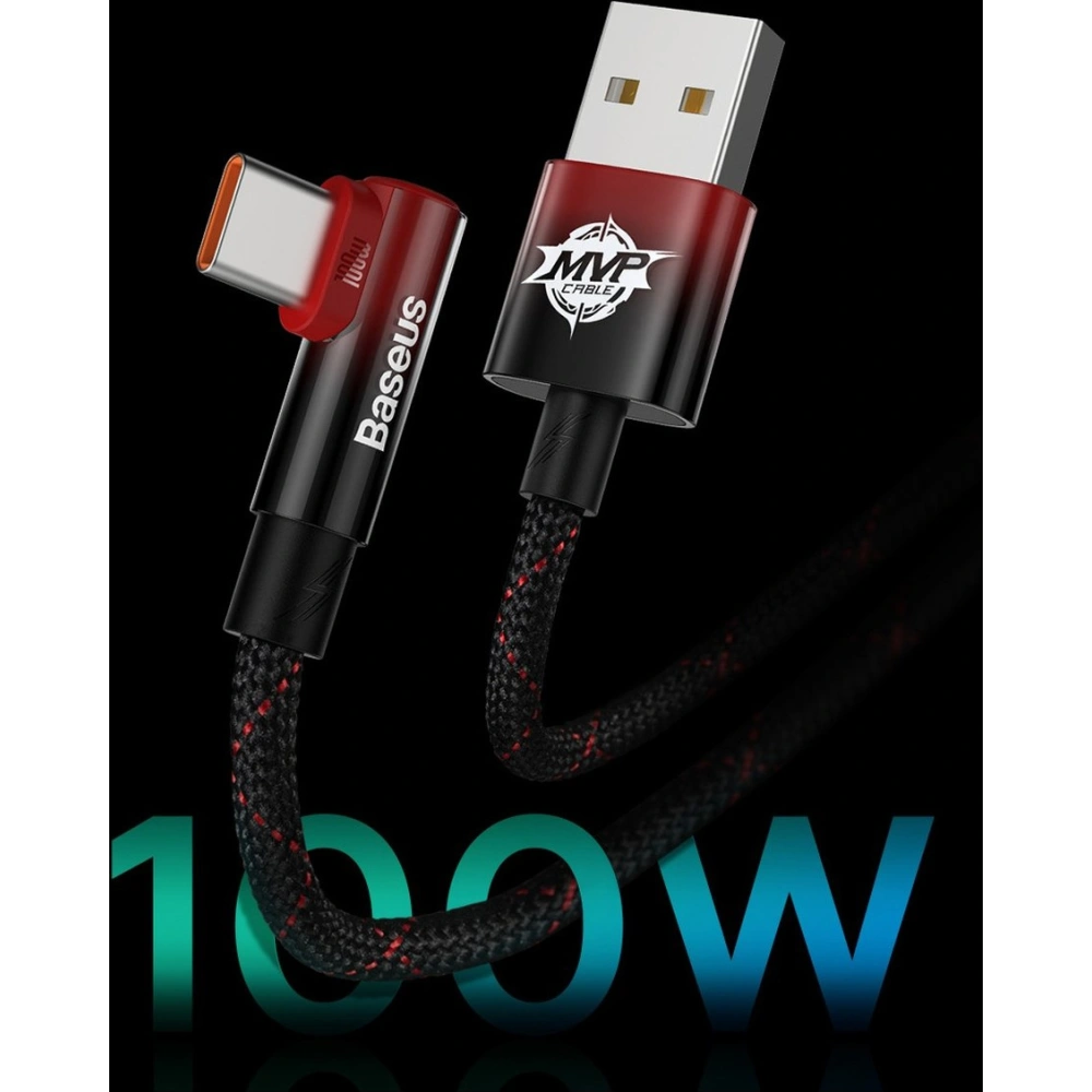 Kabel kątowy Baseus MVP 2 Elbow USB-A - USB-C 2m PD 100W 5A czerwony