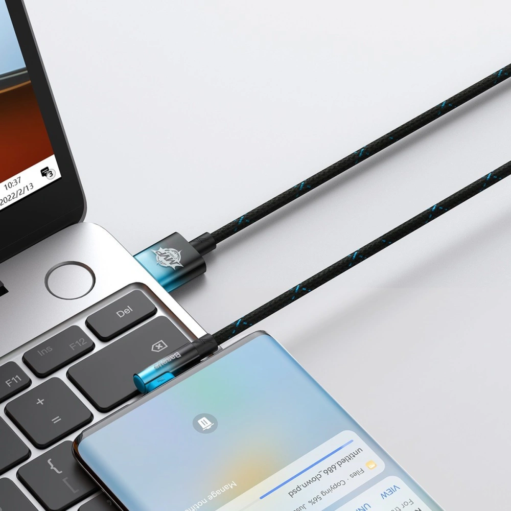 Kabel kątowy Baseus MVP 2 Elbow USB-A - USB-C 2m PD 100W 5A niebieski