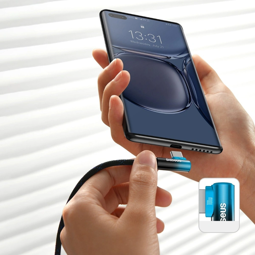 Kabel kątowy Baseus MVP 2 Elbow USB-A - USB-C 2m PD 100W 5A niebieski