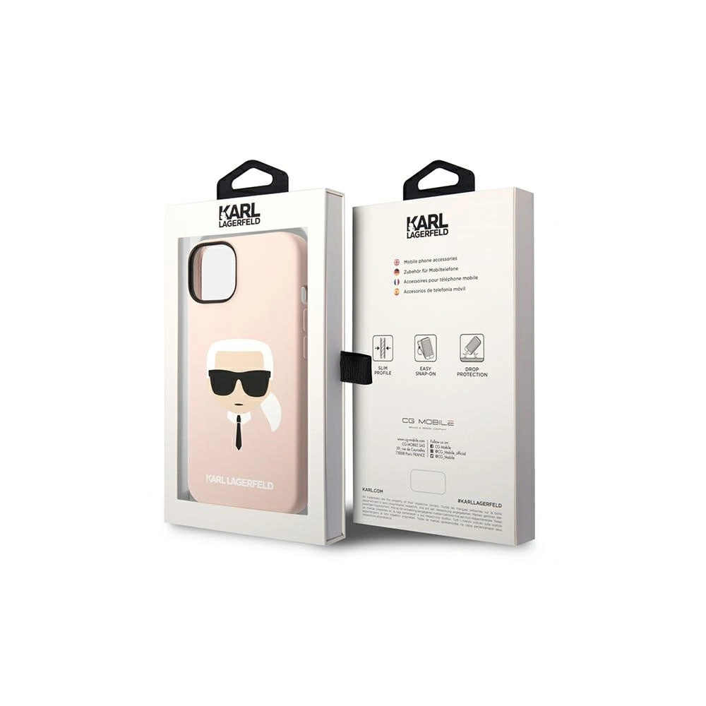 Etui Karl Lagerfeld KLHMP14MSLKHLP Apple iPhone 14 Plus / 15 Plus hardcase jasnoróżowy/light pink Silicone Karl`s Head Magsafe