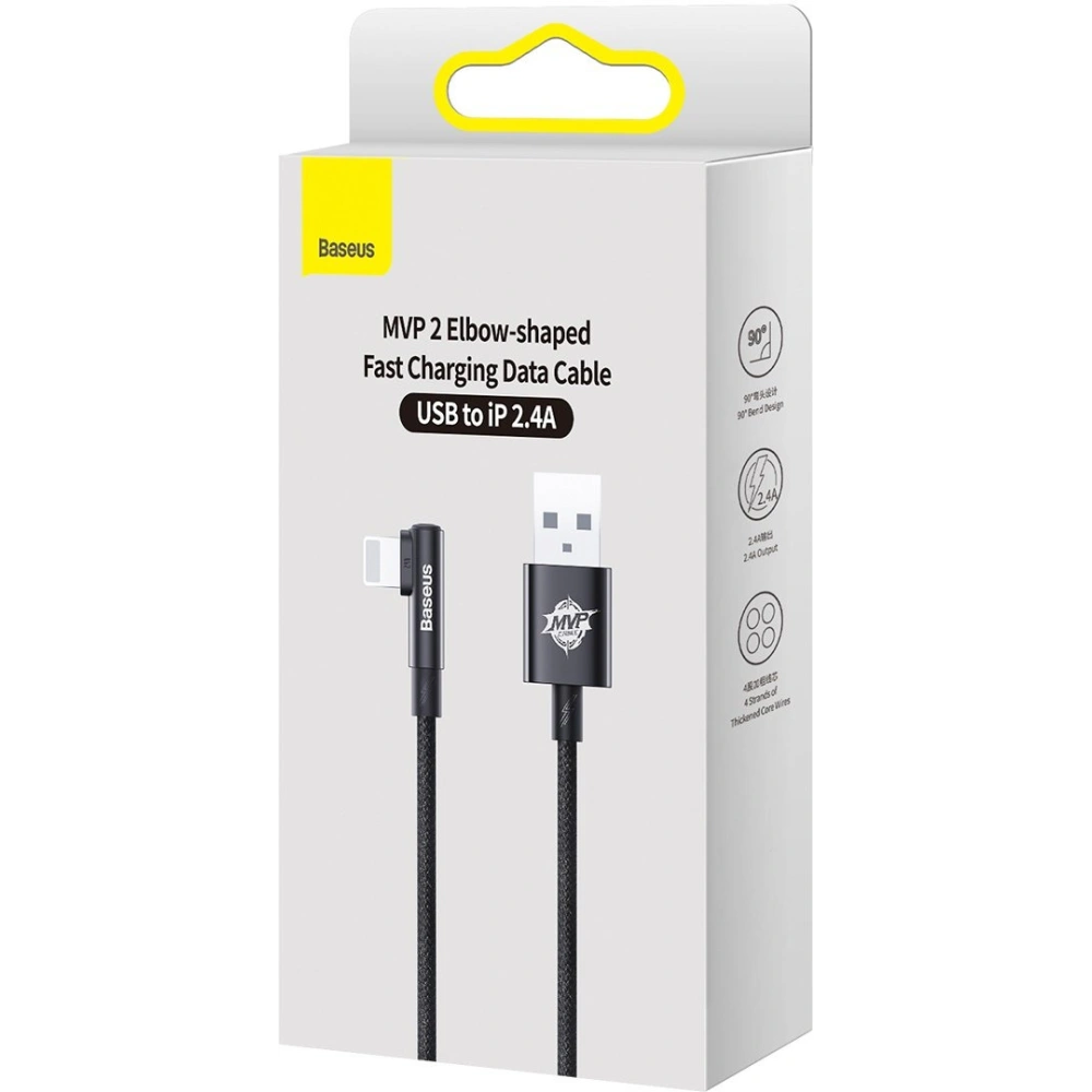 Kabel kątowy Baseus MVP 2 Elbow USB-A - Lightning 2m 2.4A czarny