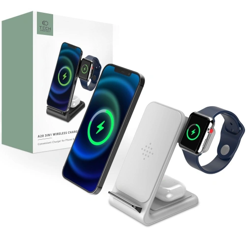 Kup Vezeték nélküli töltő Tech-Protect QI15W-A20 3in1 vezeték nélküli töltő fehér - THP1391 - {ean13} - Sklep Home Screen