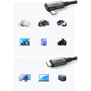 Kabel kątowy UGREEN US551 USB-C - USB-C 60W transmisja danych z obsługą gogli VR 5m czarny