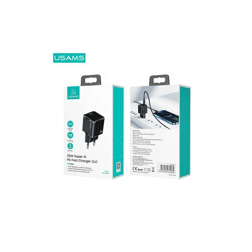 Ładowarka sieciowa USAMS T42 mini 1xUSB-C 25W Super SI 5V-3A PD3.0 Fast Charging czarny/black CC140TC01