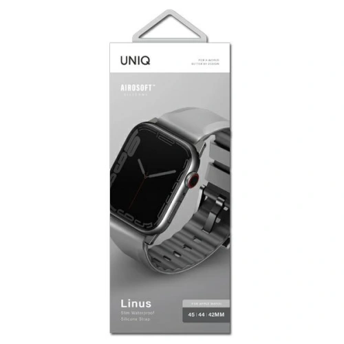 Kup Pasek UNIQ Linus Apple Watch 4/5/6/7/SE/8/9/Ultra 44/45/49mm Airosoft silikon šedý/černý křída - UNIQ732 - {ean13} - Sklep Home Screen